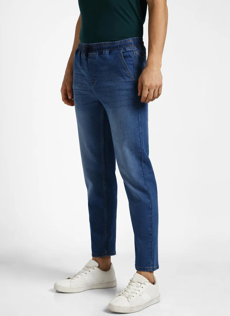 Urbano Fashion Urbano Fashion Men's Blue Regular Fit Washed Jogger Jeans Stretchable